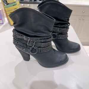 Not Rated, western style high heeled booties 10 m.embellished with nail headed